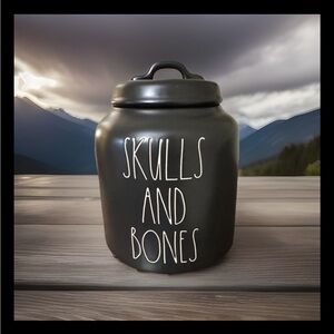 NWT Rae Dunn LL Artisan Collection Halloween Black Skulls And Bones Canister HTF